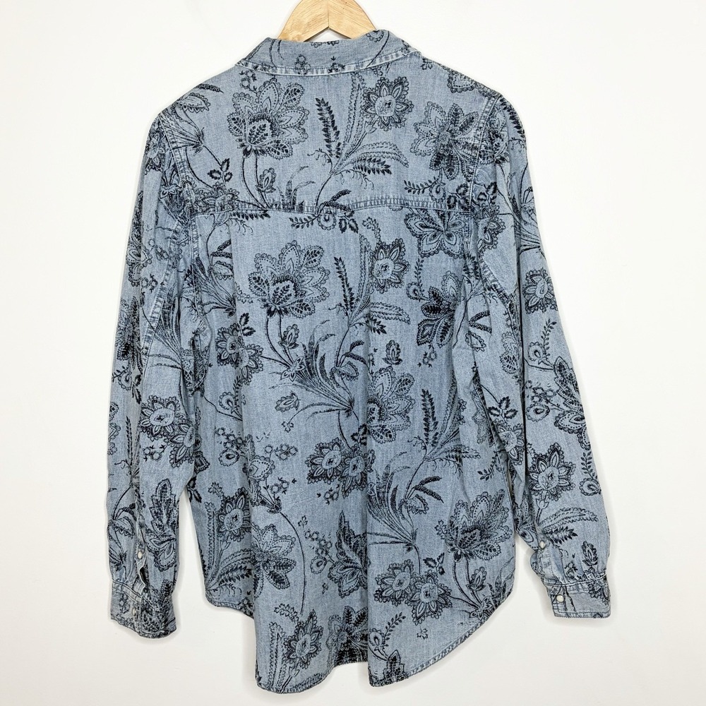 Sundance Pearl Snap Denim Shirt Womens XL Chambray Coastal Cowgirl Western Boho - Picture 7 of 7
